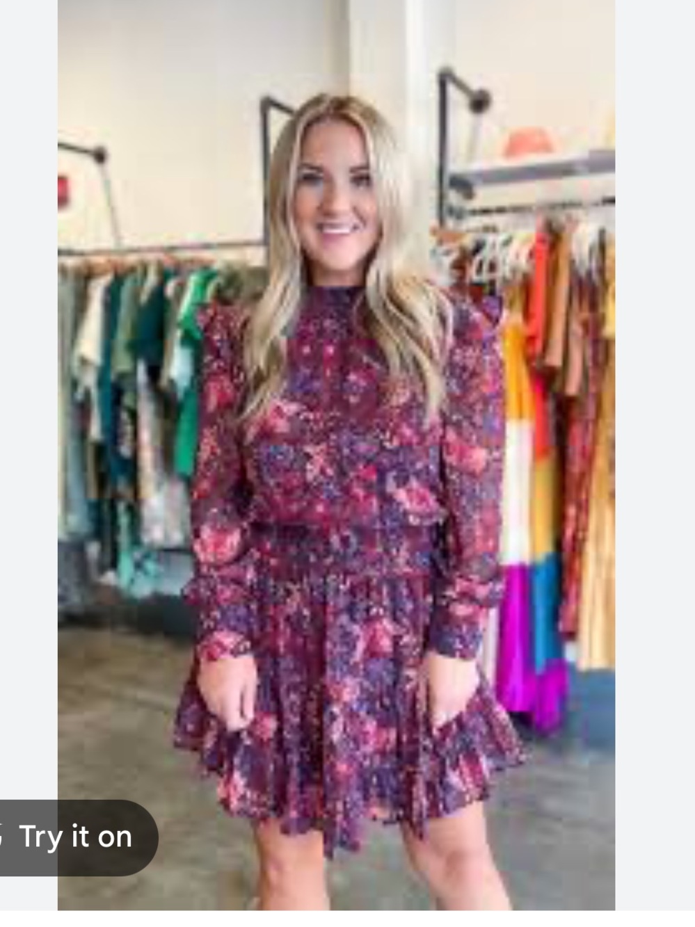 NWT!! Sincerely Ours Floral Long-Sleeve Ruffle Dress - Purple Pink, size large
